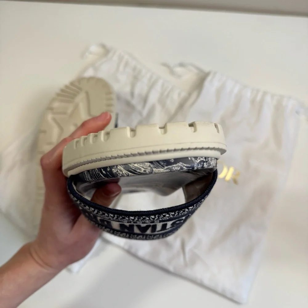 Christian Dior Dway Navy and Cream Slides Sandals - Picture 14 of 16